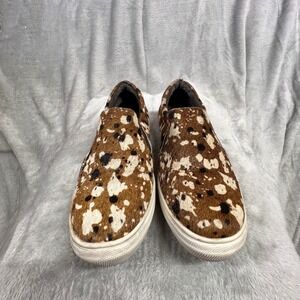 Roper Womens Slip On Sneakers Brown Black White Cow‎ Print Pony Hair Size 8.5